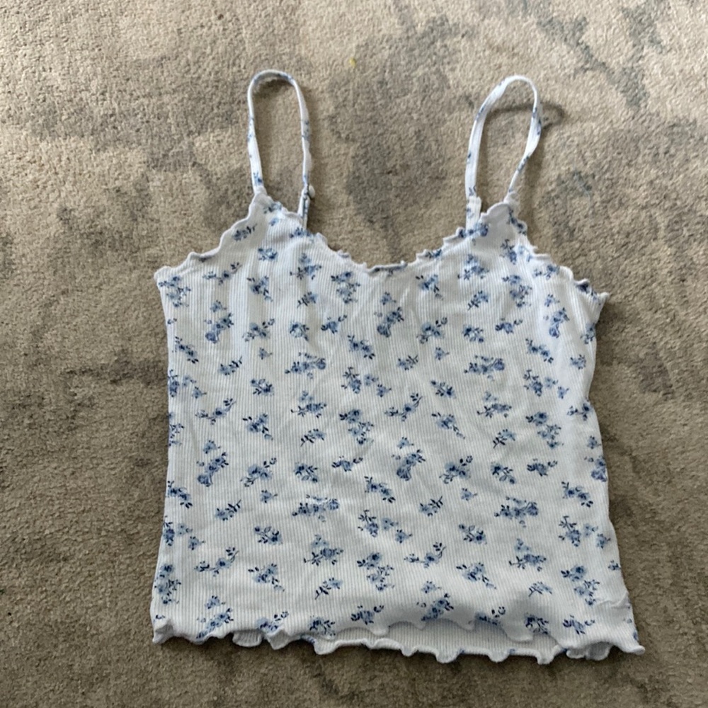 Hollister white with blue flower pattern tank top